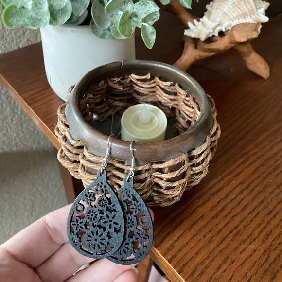 Boho Black wooden laser cut teardrop earrings NEW Jewelry choose 3 for $12 - Picture 3 of 6